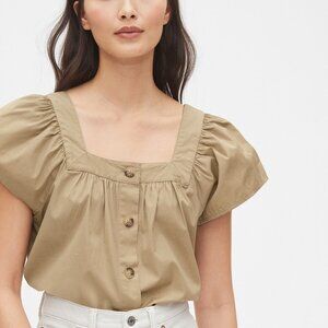 Gap Squareneck Button-Front Top in Khaki Tan Cotton